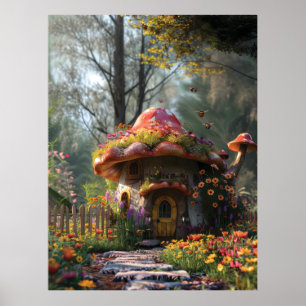 Hübsches buntes Pilzhaus Poster
