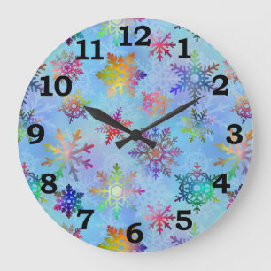 Hübsches buntes Schneeflocke-Weihnachtsmuster Große Wanduhr