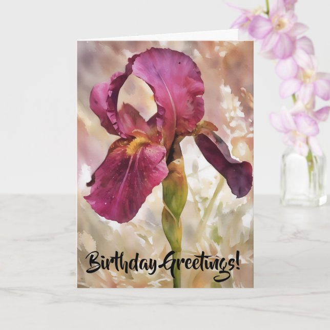 Hübsches Burgund Pink Iris Blume Art Geburtstag Karte (Orchidee)