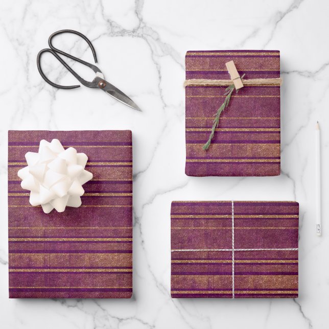 Hübsches Burgundy Burnt Orange Stripes Muster Geschenkpapier Set (Vorderseite)