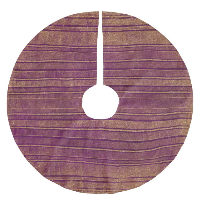 Hübsches Burnt Orange Burgundy Stripes Muster Polyester Weihnachtsbaumdecke (Vorderseite)