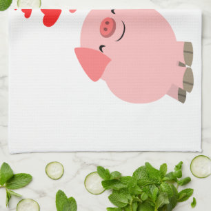 Hübsches Cartoon-Schweine-Paar in Liebe Küchenhand Geschirrtuch