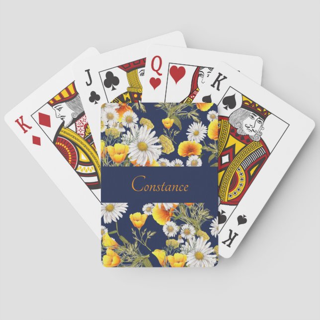Hübsches Chamomile & Poppies Muster Personalisiert Spielkarten (Rückseite)