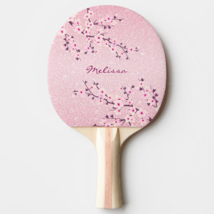 Hübsches Cherry Blossom Rosa Glitzer Monogram Flor Tischtennis Schläger