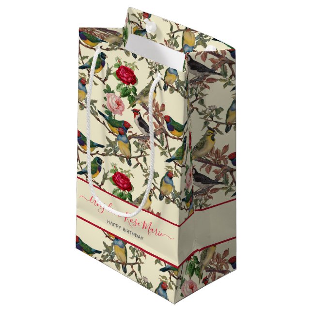 Hübsches Chintzy Viktorianisch Scrapbook Birds Des Kleine Geschenktüte (Vorderseite Schrägansicht)
