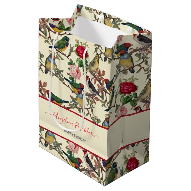 Hübsches Chintzy Viktorianisch Scrapbook Birds Des Mittlere Geschenktüte (Vorderseite Schrägansicht)
