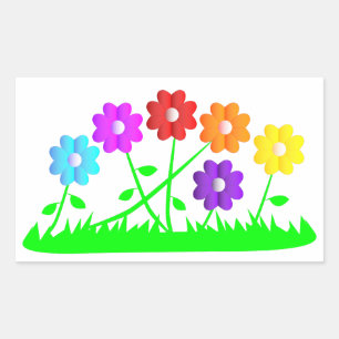 Hübsches Comic Cartoon Kunstfarben Blume Gras Rechteckiger Aufkleber
