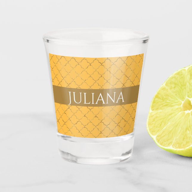 Hübsches Daffodidgold Quatrefolie Personalisiert Schnapsglas (Vorderseite)