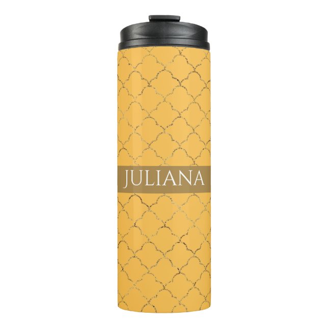 Hübsches Daffodidgold Quatrefolie Personalisiert Thermosbecher (Vorderseite)