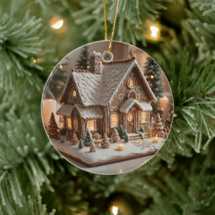 Hübsches dekoriertes Lebkuchenhäuschen  Keramik Ornament