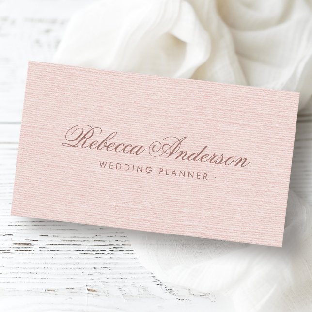 Hübsches Drehbuch mit rosafarbenem Leinen Visitenkarte (Blush pink linen chic trendy pretty script business card)