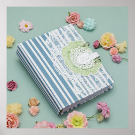 Hübsches druckbares Foto von Notebooks mit Blume Poster