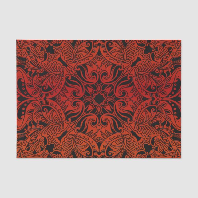 Hübsches dunkelrotes und schwarzes Paisley Seidenpapier (Vorderseite)