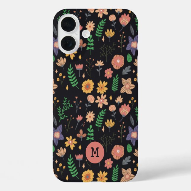 Hübsches dunkles Muster Monogramm iPhone 16 Plus Hülle (Rückseite)