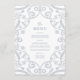 Hübsches Dusty Blue Silver Glitzer Lace Wedding Me Menükarte