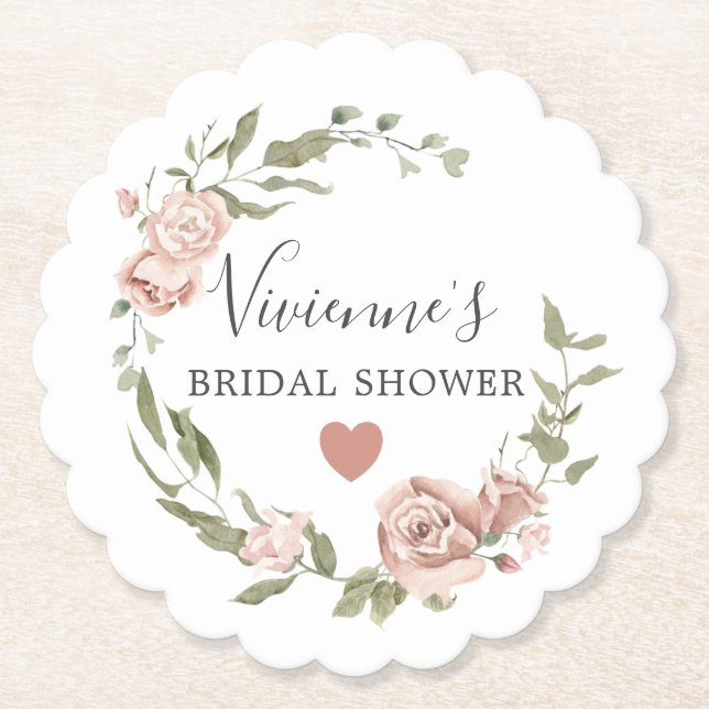 Hübsches Dusty Pink Floral Brautparty Untersetzer (Vorderseite)