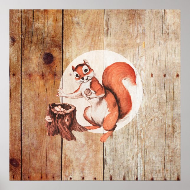 Hübsches Eichhörnchen aus Holz Poster (Vorne)