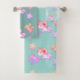 Hübsches Einhorn kosmischer Regenbogen Star Ribbon Badhandtuch Set