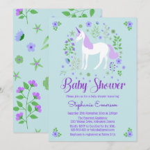 Hübsches Einhorn Lila Aqua Baby Dusche Einladung