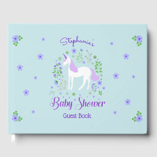 Hübsches Einhorn Lila Aqua Baby Dusche Gästebuch