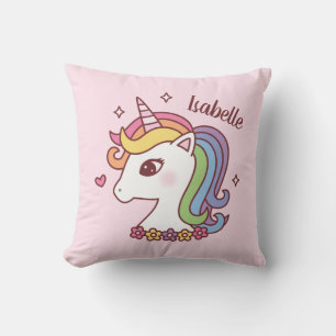 Hübsches Einhorn mit Regenbogenmähne Doodle Mädche Kissen