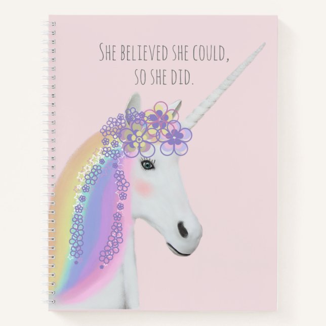 Hübsches Einhorn Regenbogen Rosa Rosa Rose Bläsche Notizbuch (Vorderseite)