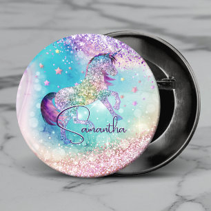 Hübsches Einhorn rosa Glitter Regenbogen aqua Mono Button