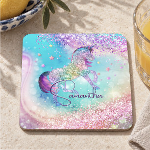 Hübsches Einhorn rosa Glitter Regenbogen aqua Mono Getränkeuntersetzer