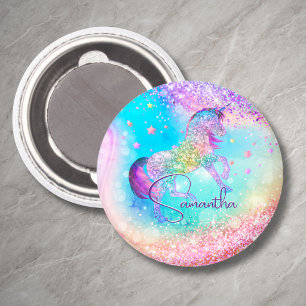 Hübsches Einhorn rosa Glitter Regenbogen aqua Mono Magnet