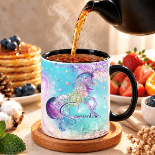 Hübsches Einhorn rosa Glitter Regenbogen aqua Mono Tasse