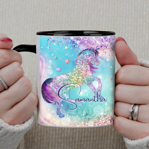 Hübsches Einhorn rosa Glitter Regenbogen aqua Mono Tasse
