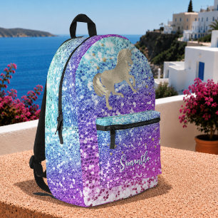 Hübsches Einhorn rosa Glitter Regenbogen Gold Mono Bedruckter Rucksack
