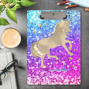 Hübsches Einhorn rosa Glitter Regenbogen Gold Mono Klemmbrett