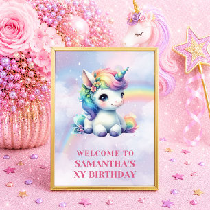 Hübsches Einhorn Rosa Lila Mädchen Willkommenspost Poster