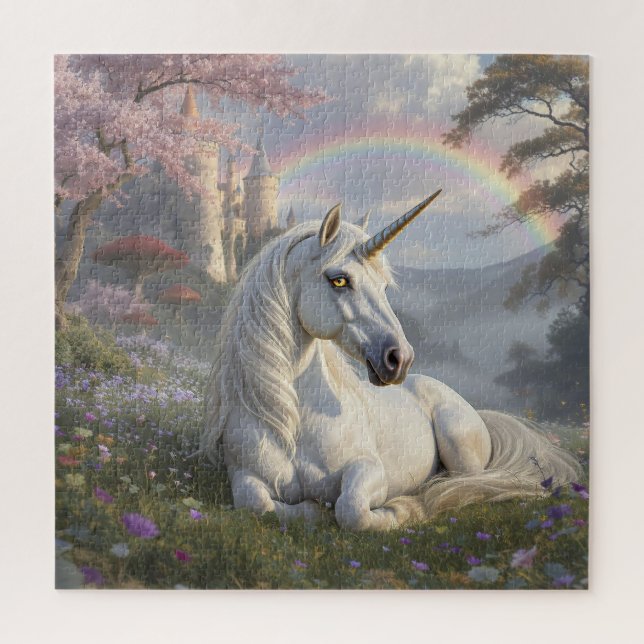 Hübsches Einhorn, Schloss und Regenbogen  (Vertikal)
