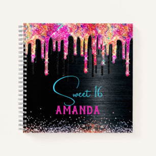 Hübsches Einhorn schwarzes Glitter-Geburtsmonogram Notizbuch