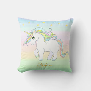 Hübsches Einhorn & Sterne auf Pastellfarben Kissen