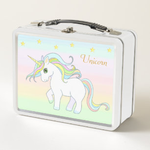 Hübsches Einhorn & Sterne auf Pastellfarben Metall Brotdose