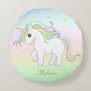 Hübsches Einhorn & Sterne auf Pastellfarben Rundes Kissen