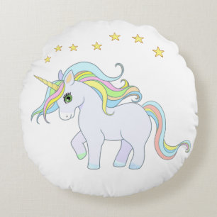 Hübsches Einhorn & Sterne Rundes Kissen
