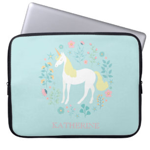 Hübsches Einhorn und Blume Personalisiert Laptopschutzhülle