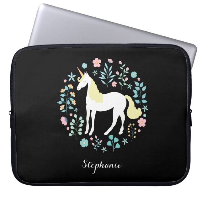 Hübsches Einhorn und Blume Personalisiert Laptopschutzhülle (Vorderseite)