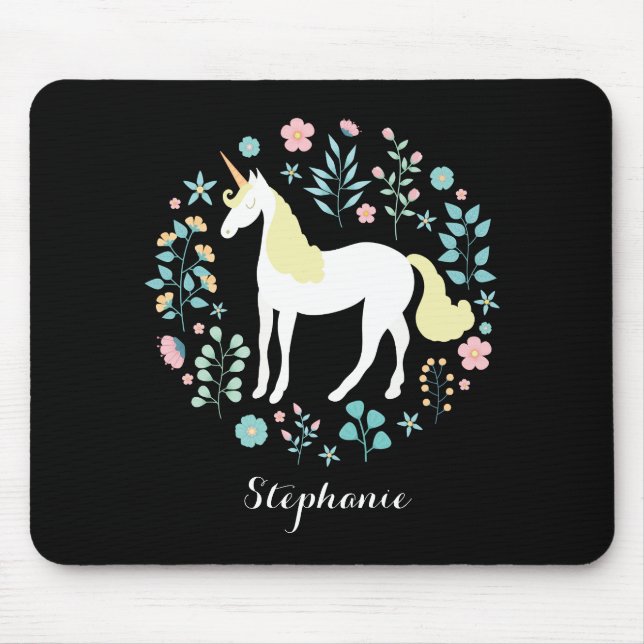 Hübsches Einhorn und Blume Personalisiert Mousepad (Vorne)
