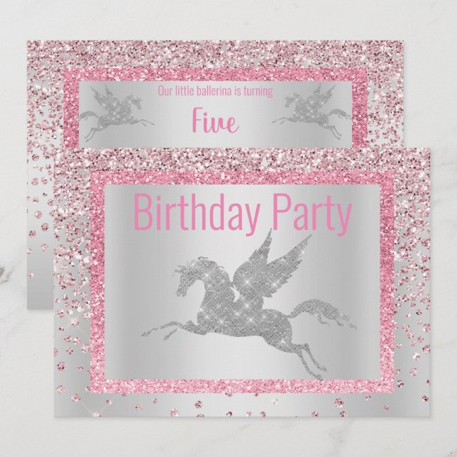 Hübsches Einhorn zum Geburtstag von GLITZERN Einladung (Vorne/Hinten)