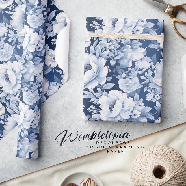 Hübsches elegantes Indidigo Blumenmuster Geschenkpapier (Von Creator hochgeladen)