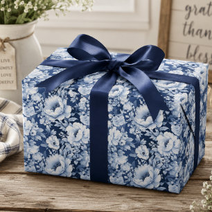 Hübsches elegantes Indigoblau Blumenmuster Geschenkpapier