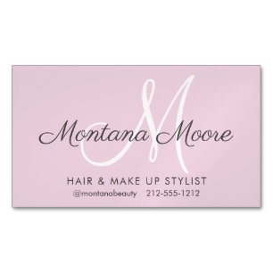 Hübsches, elegantes Monogramm Rosa Make-up Haar S Magnetische Visitenkarte
