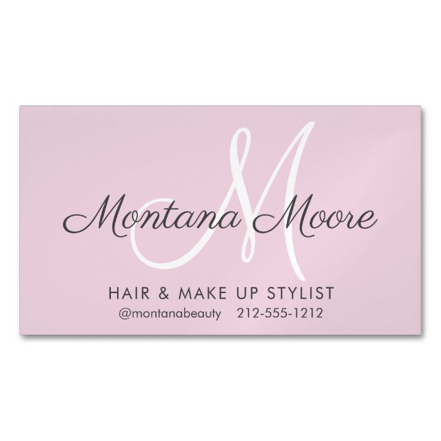 Hübsches, elegantes Monogramm Rosa Make-up Haar Sa Magnetische Visitenkarte (Vorderseite)