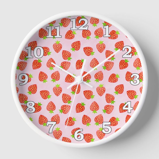 Hübsches Erdbeercreme-Fruchtmuster Wanduhr (Vorderseite)