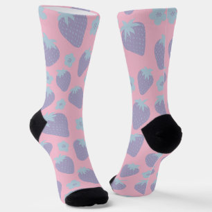 Hübsches Erdbeermuster in Lila und Blau Socken